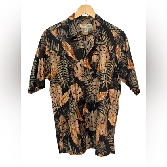 Vintage Tori Richard Men's Small Black and Brown Leaf Print Shirt 100% Cotton - Picture 1 of 5